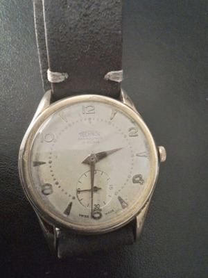Technos vintage 1950 wind-up watch used with handmade strap
