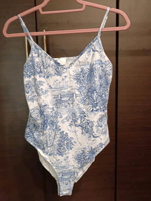 H&M printed bodysuit new, size M 38 10, white and blue