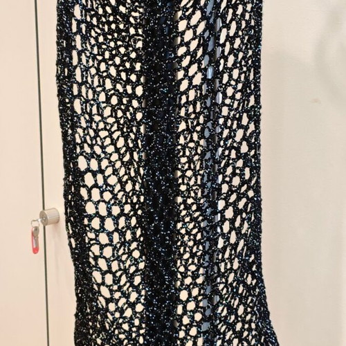 Handmade knitted mesh poncho-top with silver thread, new