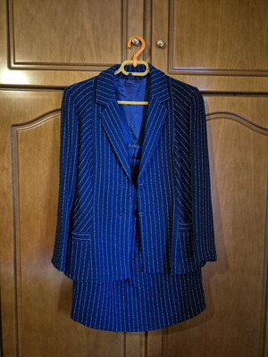 Elegant women's pinstripe blue suit jacket and skirt like new