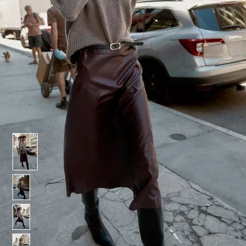 Zara leather skirt new, burgundy with removable black belt, size XS