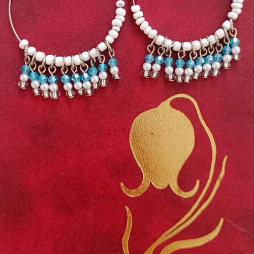 Boho hoop earrings like new, possibly silver, blue beads