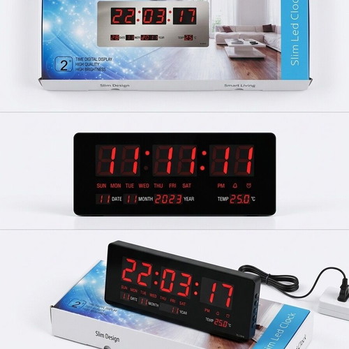 Large LED digital clock new, wall and tabletop 36x15cm