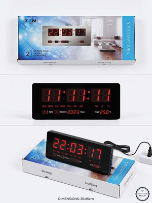 Large LED digital clock new, wall and tabletop 36x15cm