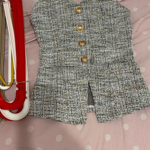 Shein strapless top vest with gold buttons, grey