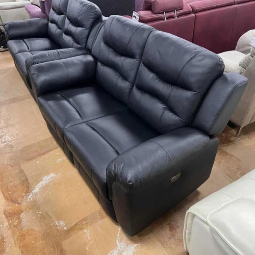 Black leather sofas two pairs with reclining mechanism new