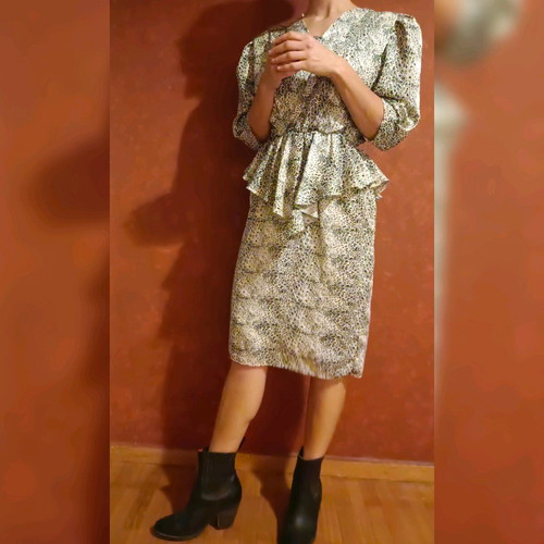 Vintage animal print dress used, satin fabric, 80s, Canda