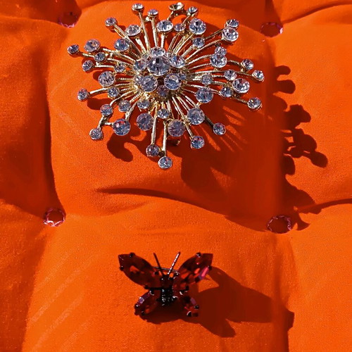 Silver Snowflake Pin and Red Butterfly Pin new