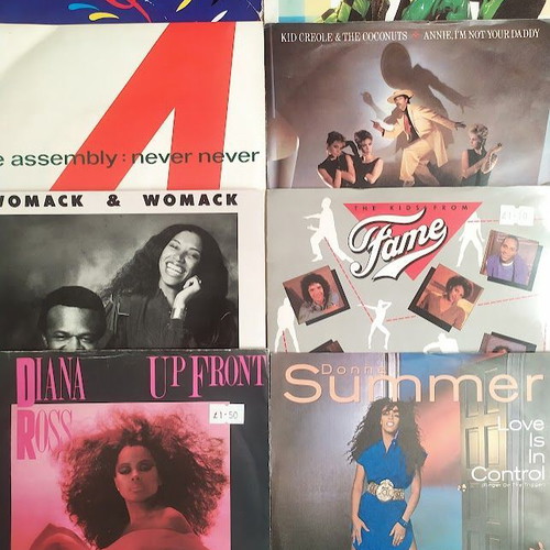 Vinyl 7'' 45rpm records used, pack of 40, foreign artists