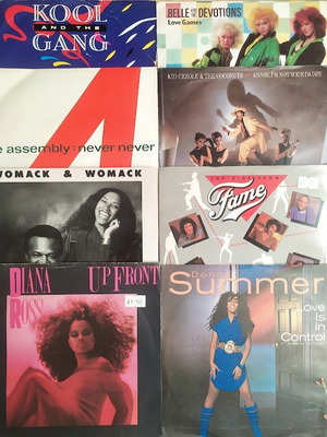 Vinyl 7'' 45rpm records used, pack of 40, foreign artists
