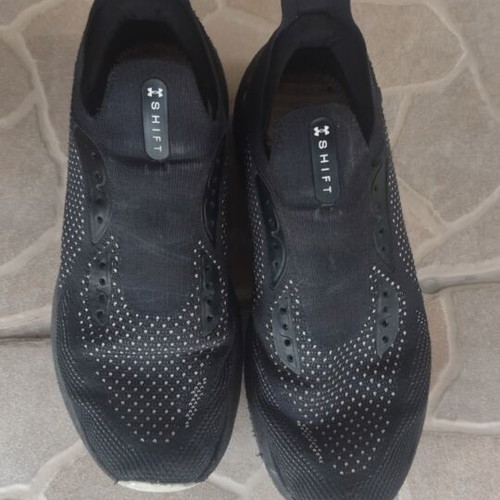 Athletic shoes used, size 47.5, black and white, need sole and laces