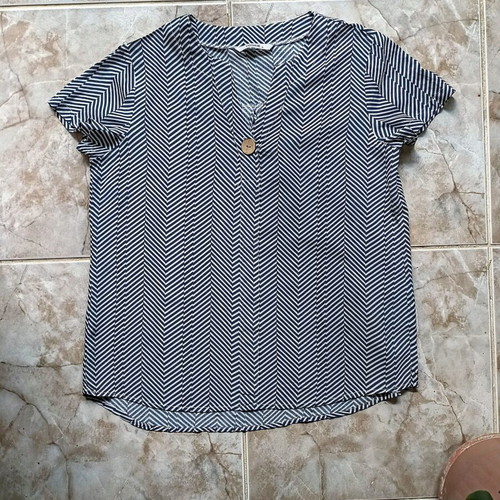 Yookie short-sleeve blouse new, white and blue, size M