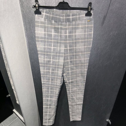 Lascana checked pants new, high-waisted, elastic, white and gray, small-medium