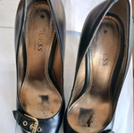 Guess black leather high heel pumps used with gold details