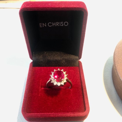 Silver 925 ring with red and white zircon, like new
