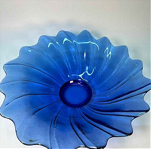 Vintage γυάλινο bowl σερβιρίσματος σε απόχρωση μπλε κοβαλτίου 8x27 cm