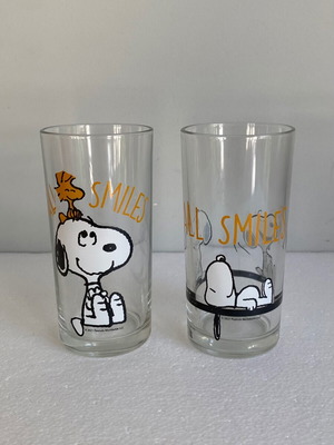 Peanuts Snoopy & Woodstock Drinking Glasses Set of 2 Used, Made in Italy 2021