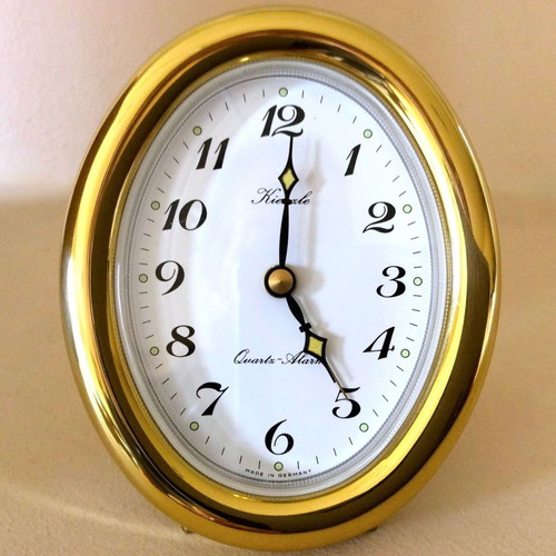 Kienzle Quartz Alarm Desk Clock New Oval Gold-Tone Polished Brass