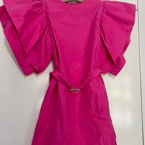 zara pink balloon dress NWT ZARA Linen Blend Bow Mini Dress w/ Balloon Hem Marsala Pink 8334/351 Sz M