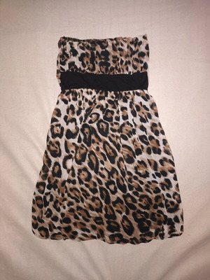 Strapless dress like new, brown animal print, very short, unworn