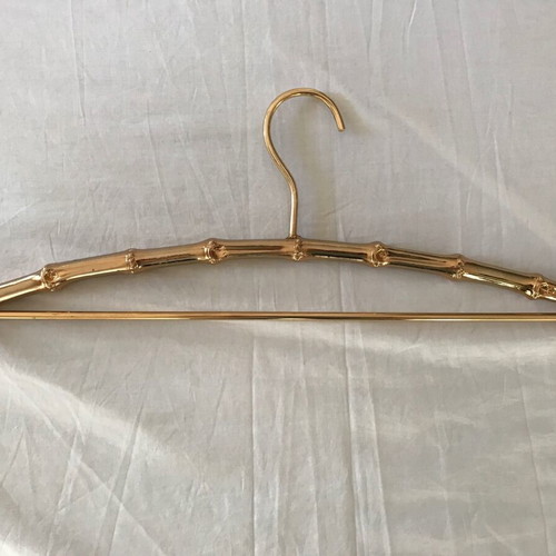 Set of 3 used antique bamboo-style metal hangers in gold color