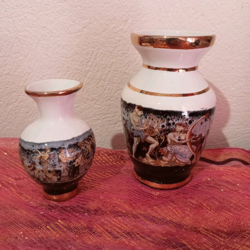 Ceramic vases 24k gold with ancient Greek motifs set of 2 new