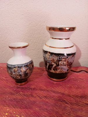 Ceramic vases 24k gold with ancient Greek motifs set of 2 new