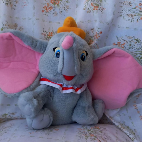 Vintage Dumbo Disney plush elephant 27cm like new, gray with pink ears