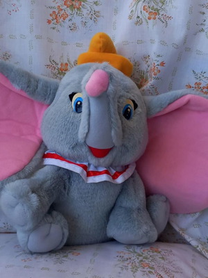Vintage Dumbo Disney plush elephant 27cm like new, gray with pink ears
