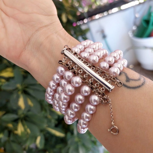 Handmade bracelet with bronze centerpiece and silver chain, new