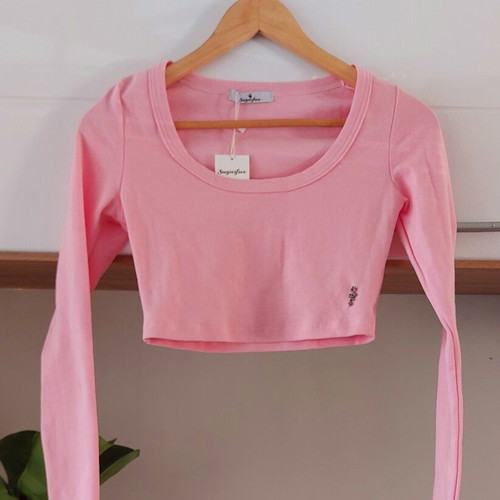 Sugarfree Pink Long Sleeve Crop Top M New