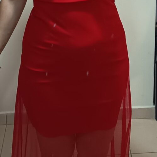 Maxi dress with tulle and transparency like new, red, size M