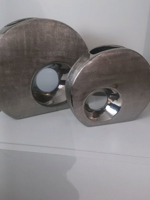 Decorative vases used, set of 2 gray silver flowerpots