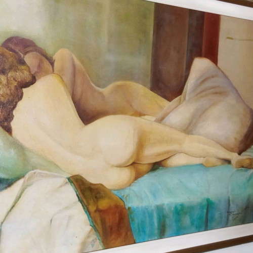 Oil painting on canvas "In the Arms of Morpheus" used, signed, 1989