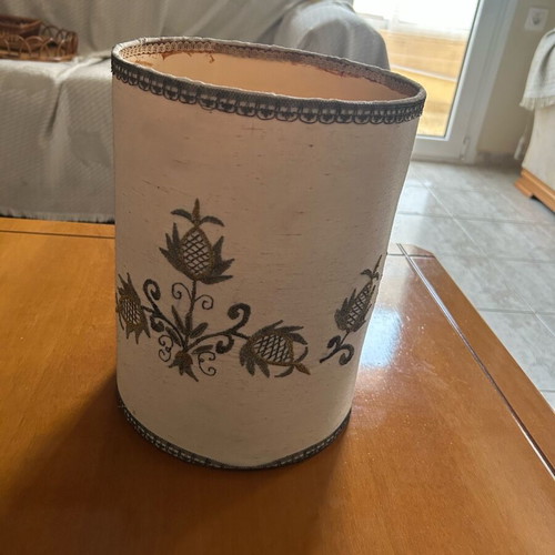 Vintage embroidered lamp shade piece used, hand-stitched