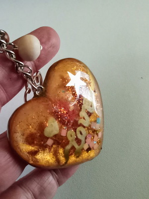Handmade heart keychain pendant new, multicolor, gold