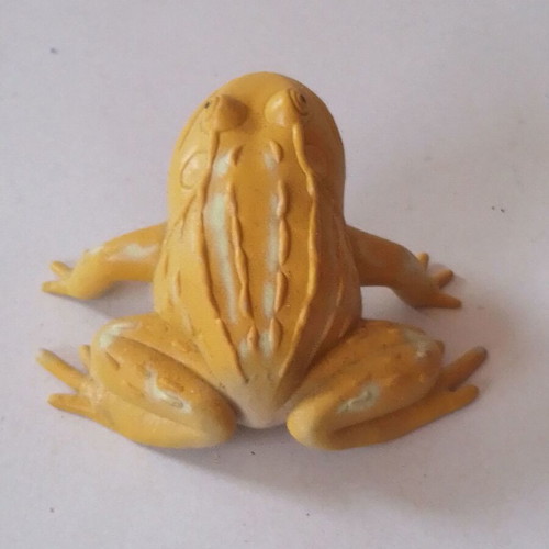 Frog figure used, orange and yellow