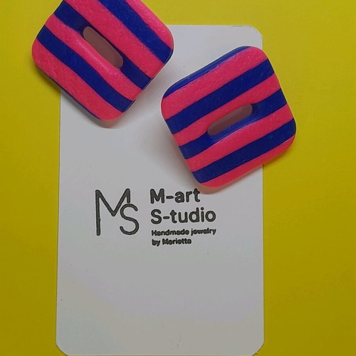M-art S-tudio earrings new, blue and pink polymer clay