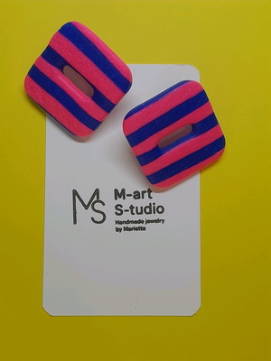 M-art S-tudio earrings new, blue and pink polymer clay