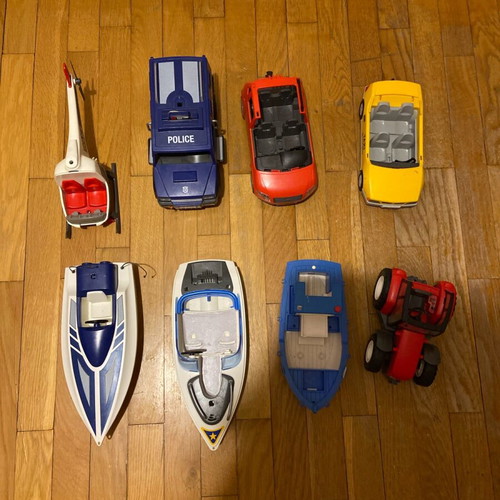 Playmobil used vehicles police, boat, helicopter, tractor