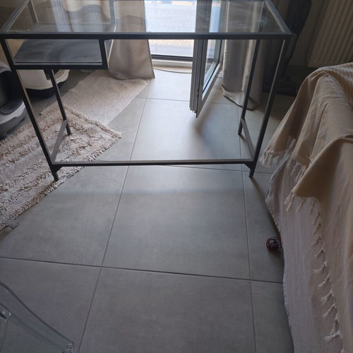 Iron side table with shatterproof glass like new