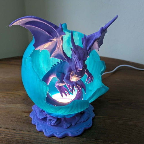 Handmade 3D dragon lamp in illuminated egg like new