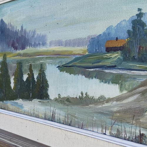 Vintage Scandinavian original oil painting on canvas