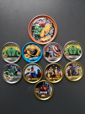 Marvel Megaman metal Tazos set, 9 double and 1 Mega