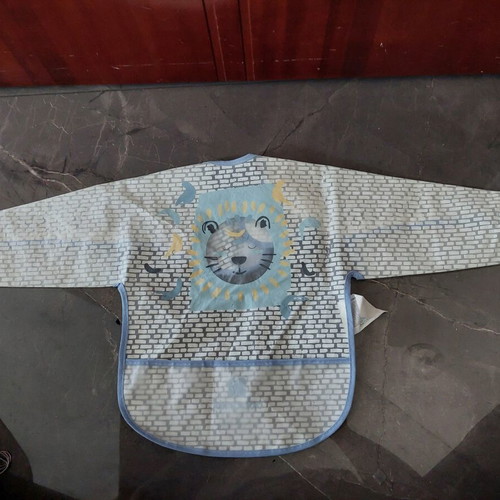 Kikkaboo Arty Waterproof Bib with Sleeves and Food Collector 4m+ Blue like new