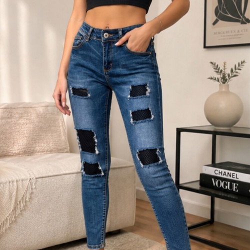 Jeans with mesh details used, size M, blue
