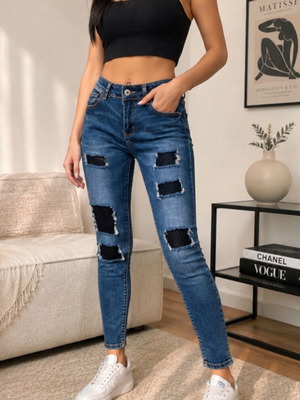Jeans with mesh details used, size M, blue