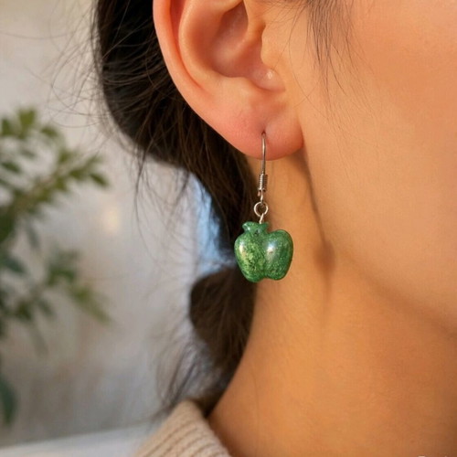 Handmade green apple earrings new with glossy finish