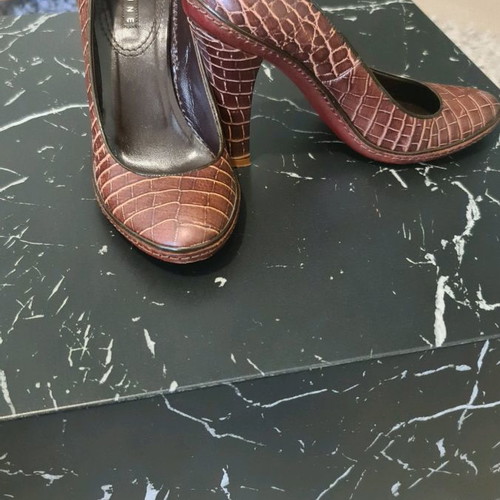 Celine leather pumps used, brown croc pattern, size 38