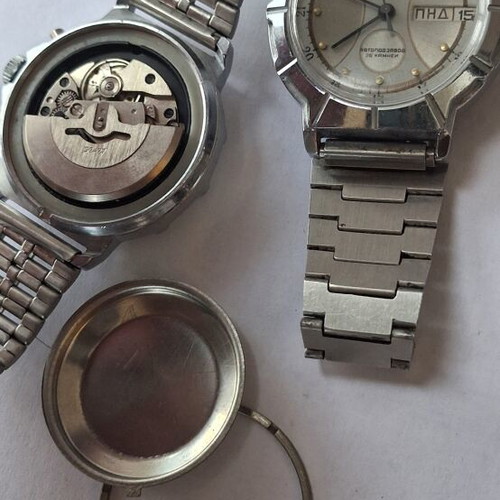 Slava CCCP automatic men's watches used, set of two, grey and silver